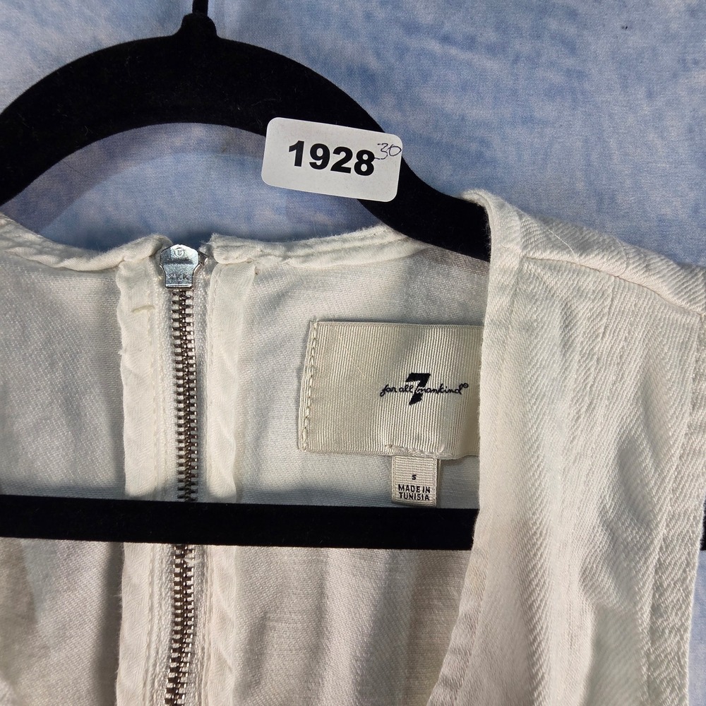 7 For All Mankind White Denim Belted Ruffle Hem Mini Dress Womens Size Small - Picture 2 of 8